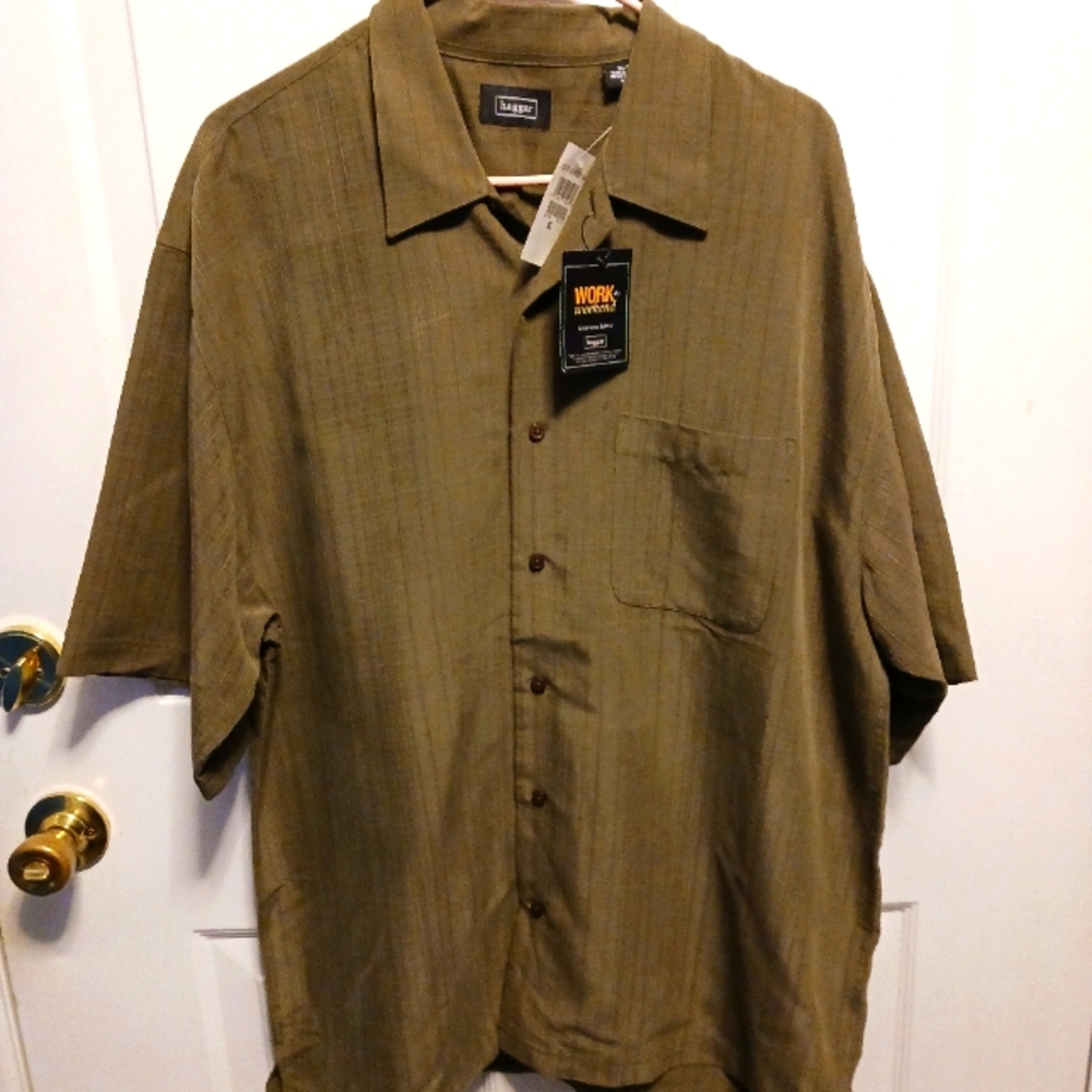 Haggar Shirt NWT Men XL Army Green Work to Weekend Short Sleeve Button Up